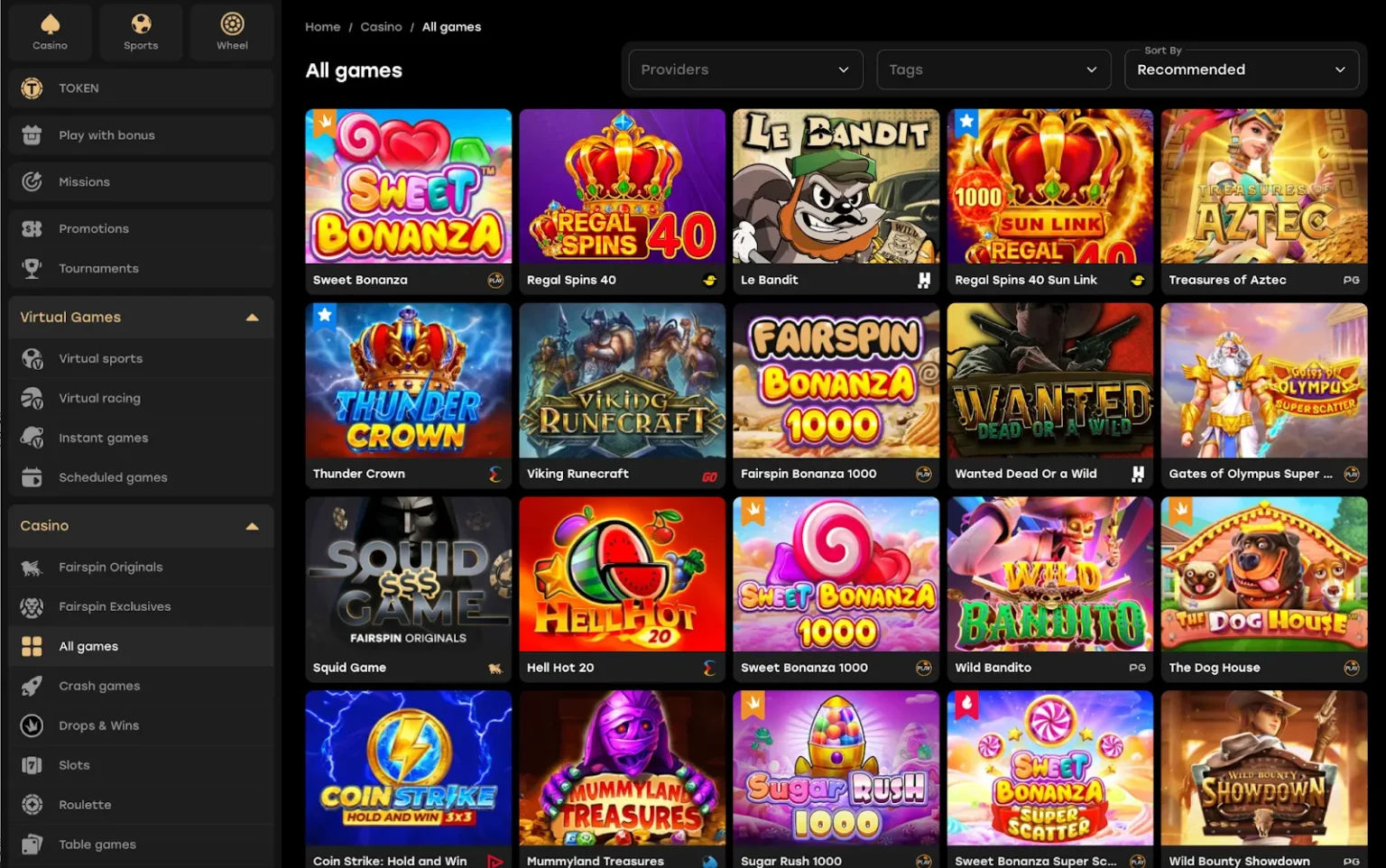 Fairspin range games providers